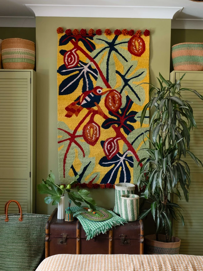 Luxury wool wall hanging with birds
