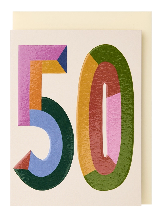 age 50 card colour block with large 50 in the centre