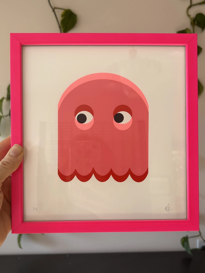 NEON Pink Frame with Pink Ghost Screen Print