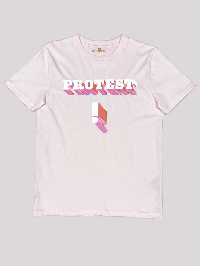 PROTEST! in pink t-shirt