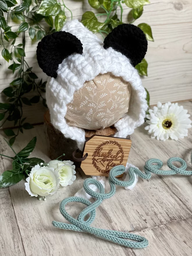 Handmade newborn crochet animal bonnet