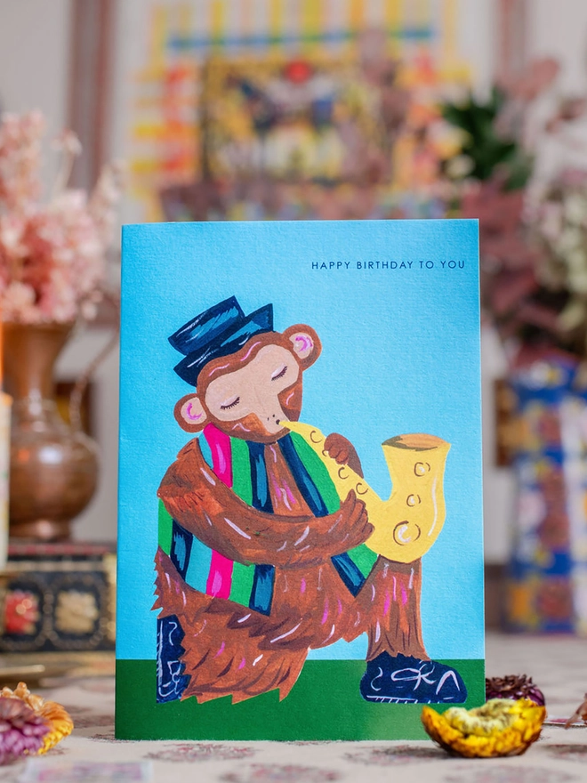 monkey rockstar birthday card