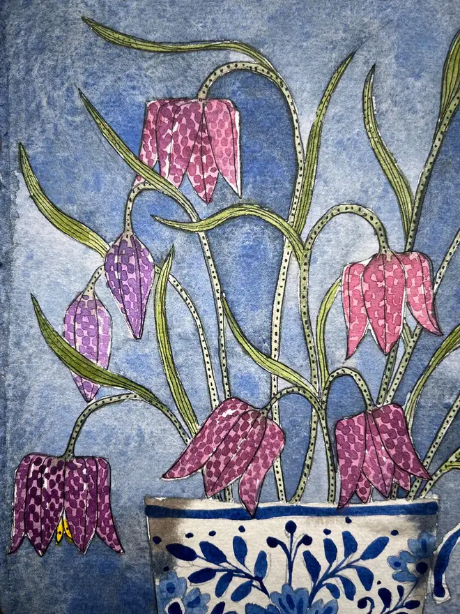 'Fritillary Flowers' Original A5 Watercolour & Ink Painting