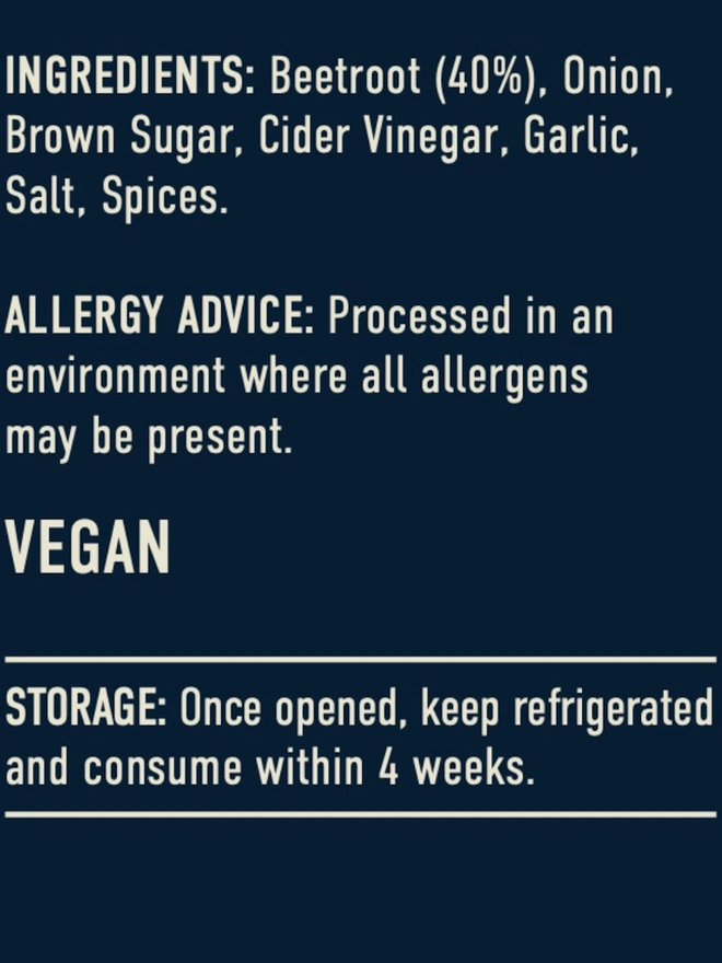 Beetroot Ketchup, the nutritional information of the jar. 