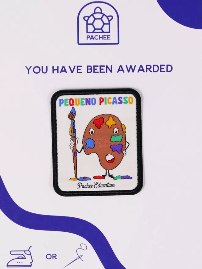 The Pequeno Picasso Patch seen on the blue and white Pachee gift card.