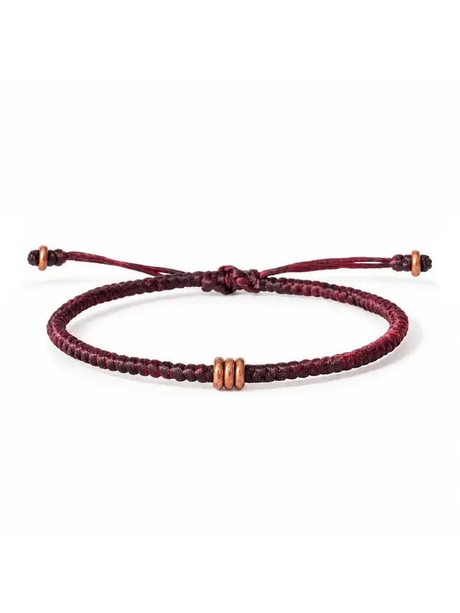 women’s wine red cord bracelet copper ring beads adjustable gift for her UK