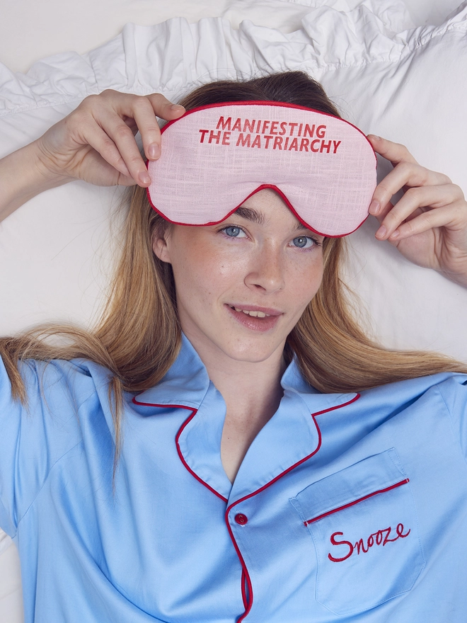 CATHERINE COLEBROOK PINK LINEN 'MATRIARCHY' EYE MASK