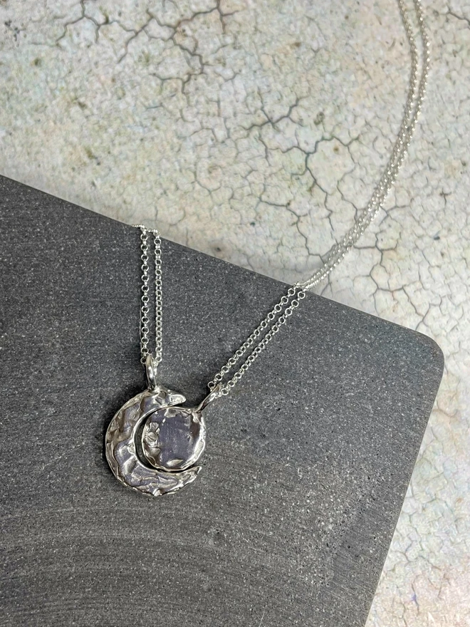 Hand made sun and moon friendship necklaces made from 100% recycled sterling silver, cute gift for girlfriend or wife for Valentine's Day, Galentine's Day or Mother's Day. Send straight to your special someone. Made by Celina C Jewellery, a small business in the UK, find on Holly and Co.