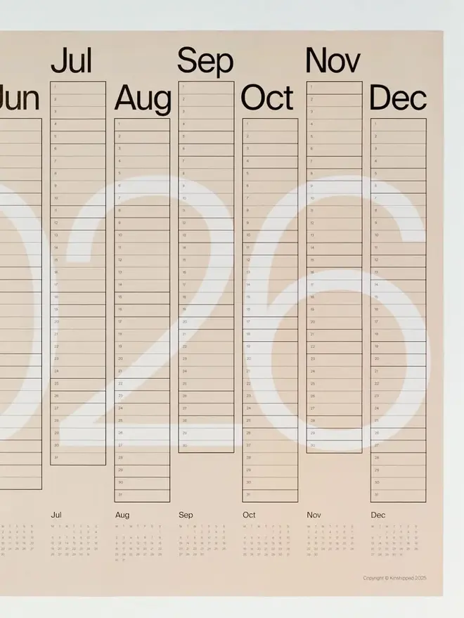 Beige And Black '2026' Wall Planner