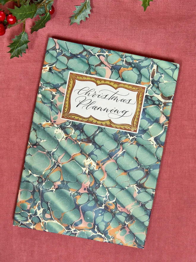 Christmas planning marbled notebook