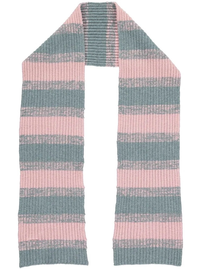 Lambswool Striped Scarf, a colourful striped scarf sitting on a plain white surface. 