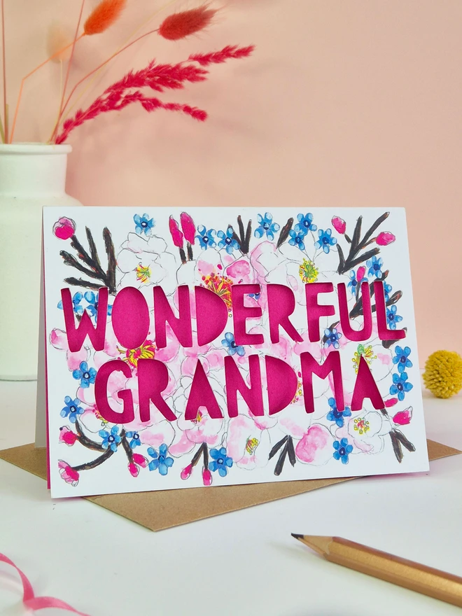 Wonderful Grandma Card with pink liner 