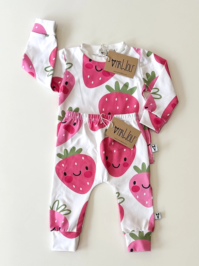 strawberry print kids baby clothes legging t-shirt