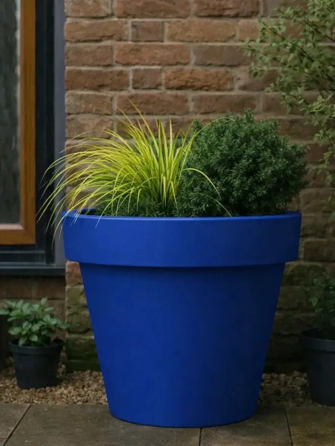 The dark blue Tubby brings a refined, deep colour to its generous low-profile shape, creating an elegant planting focal point. Ideal for formal entrances, hospitality spaces or structured garden designs, it enhances both foliage and flowering plants. Durable, frost-resistant and lightweight, it’s built for lasting outdoor performance.