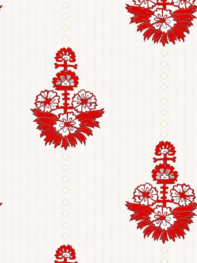 dana illustrated floral wallpaper. a white and red patterned wallpaper.