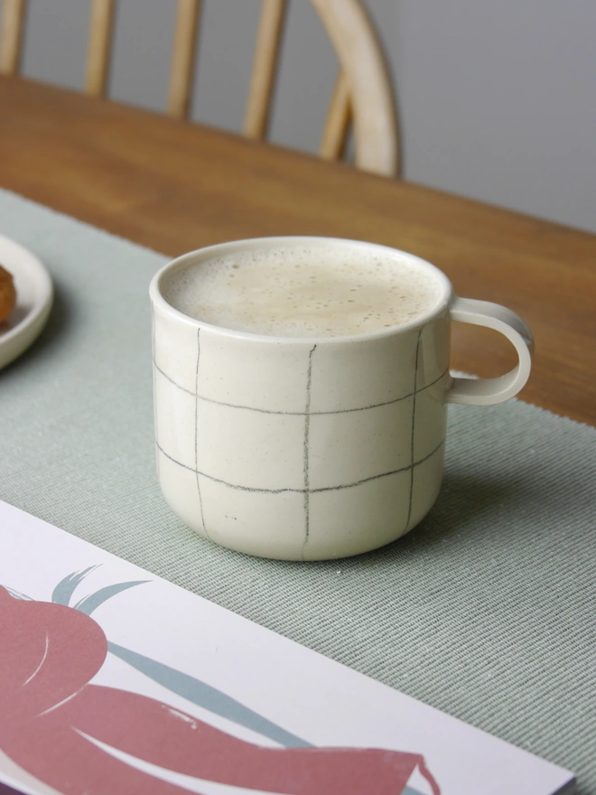 Large handmade grid pattern mug