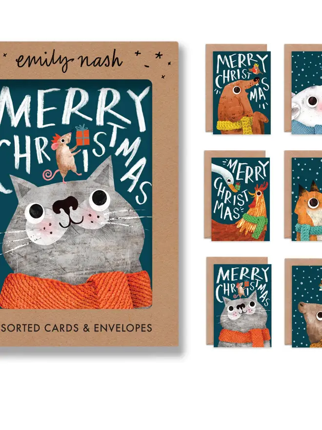 christmas animals card pack