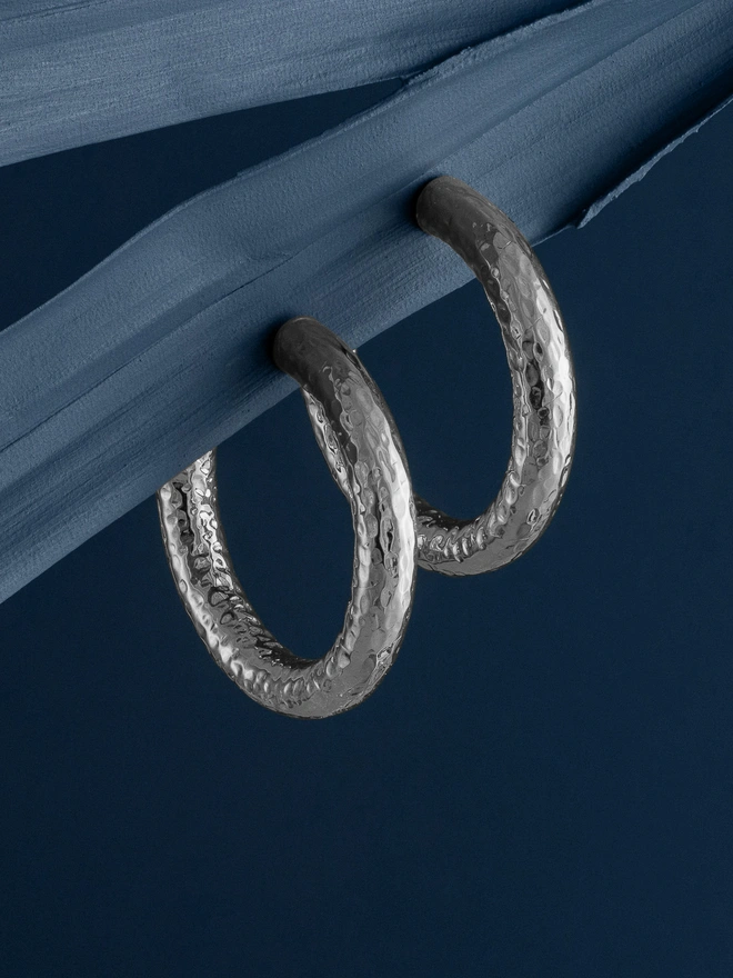 Silver Hammered Hoop Earrings