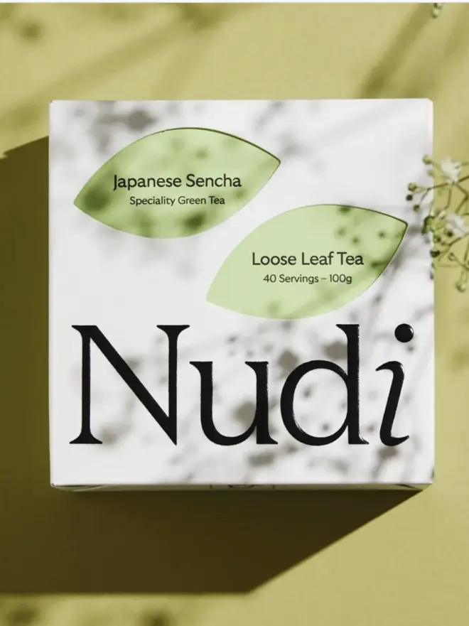 white box of japanese sencha with green and black design