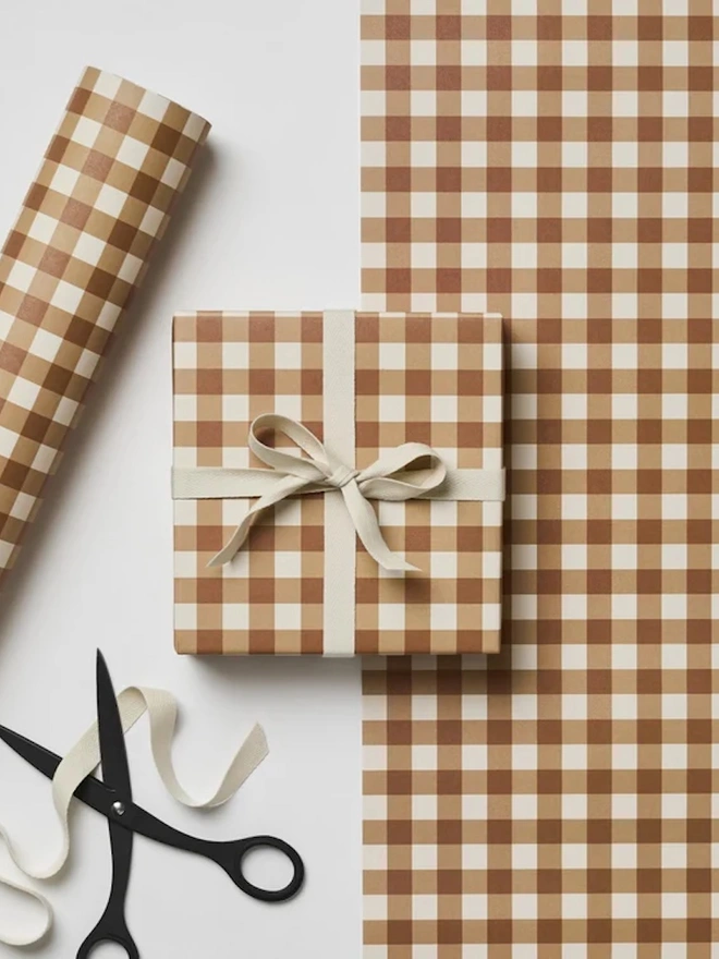 Cinnamon Gingham Gift Wrapping Paper