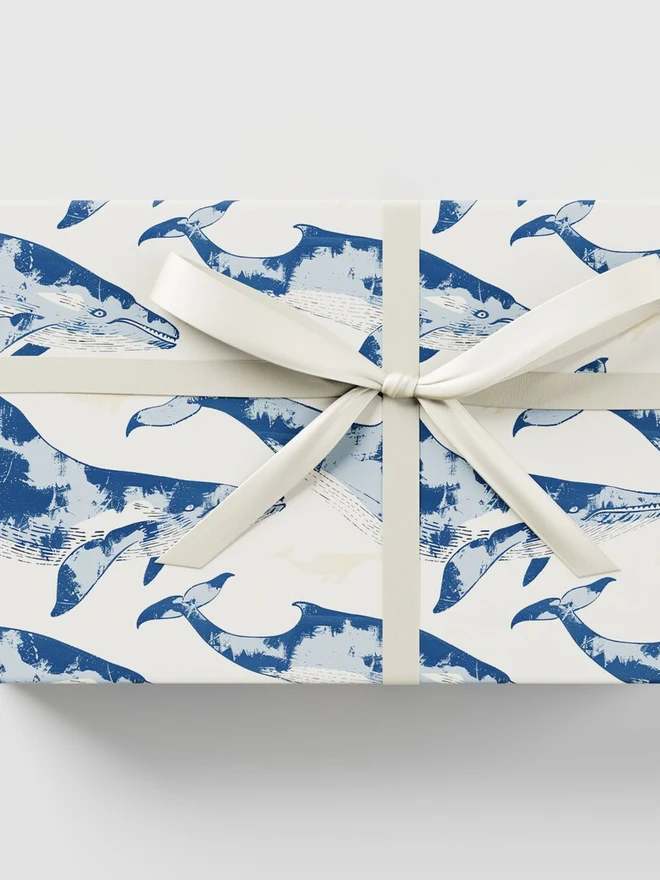 Whale Block Print Wrapping Paper