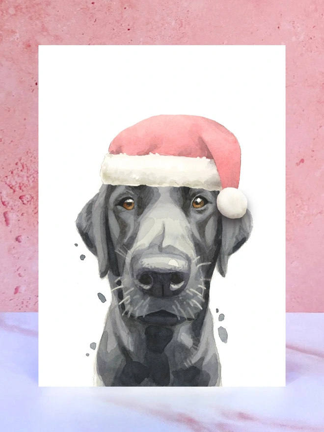 black labrador santa hat christmas card