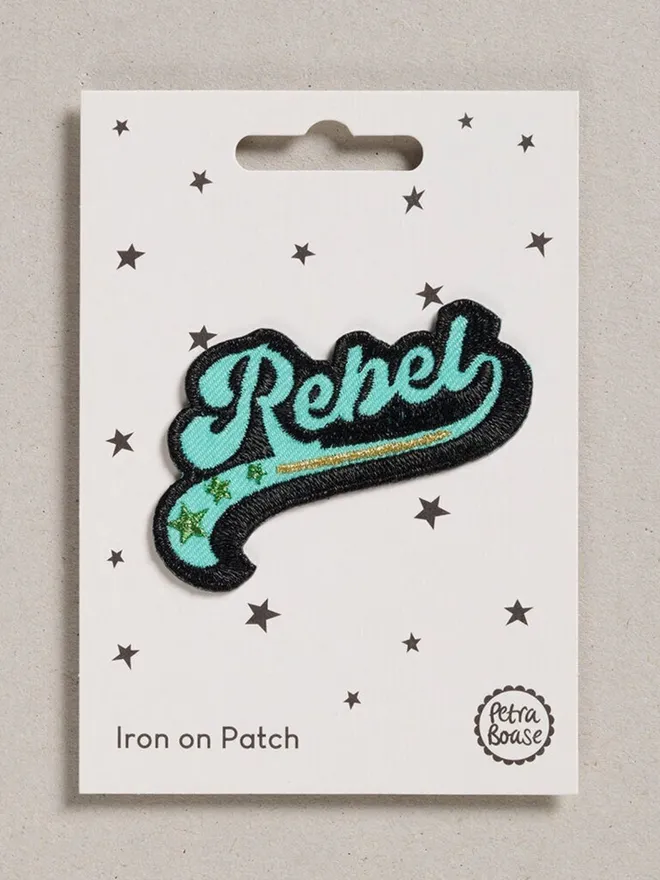 Rebel embroidered iron on fabric patch