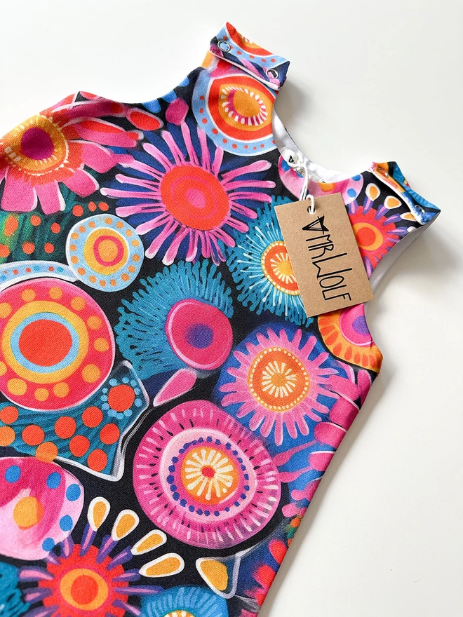 Mega flowers baby romper, fun baby clothes, flowers, bright colourful