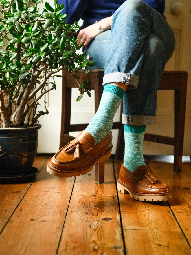 Turquoise Slub Socks