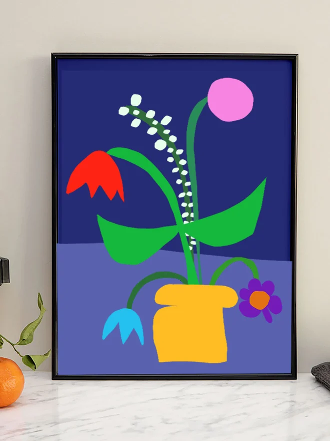 Navy Spring Flower Vase Print