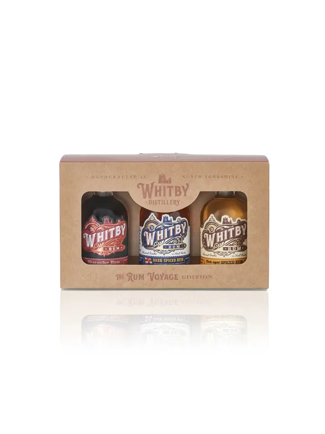 Whitby Distillery Rum Voyage Box (Set Of 3), a box of alcohol sitting on a plain white surface. 