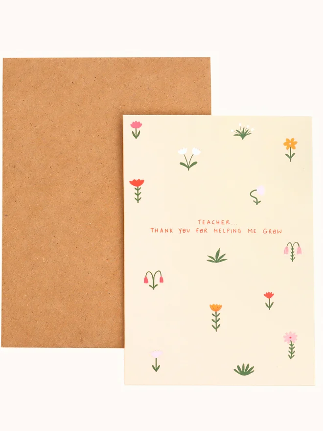 'Teacher Thank You For Helping Me Grow' Thank You Card