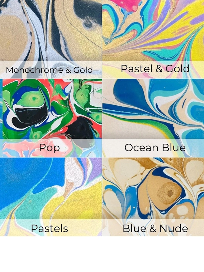 Marbling colour options for leather bag