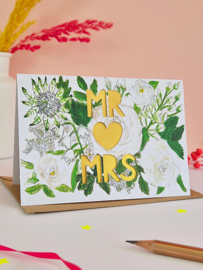 mr and mrs paper cut card
