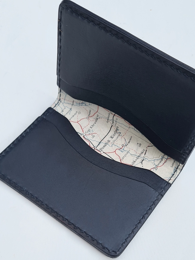 Natthakur blue silk map lined leather wallet
