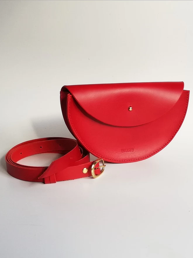 red handmade leather bag