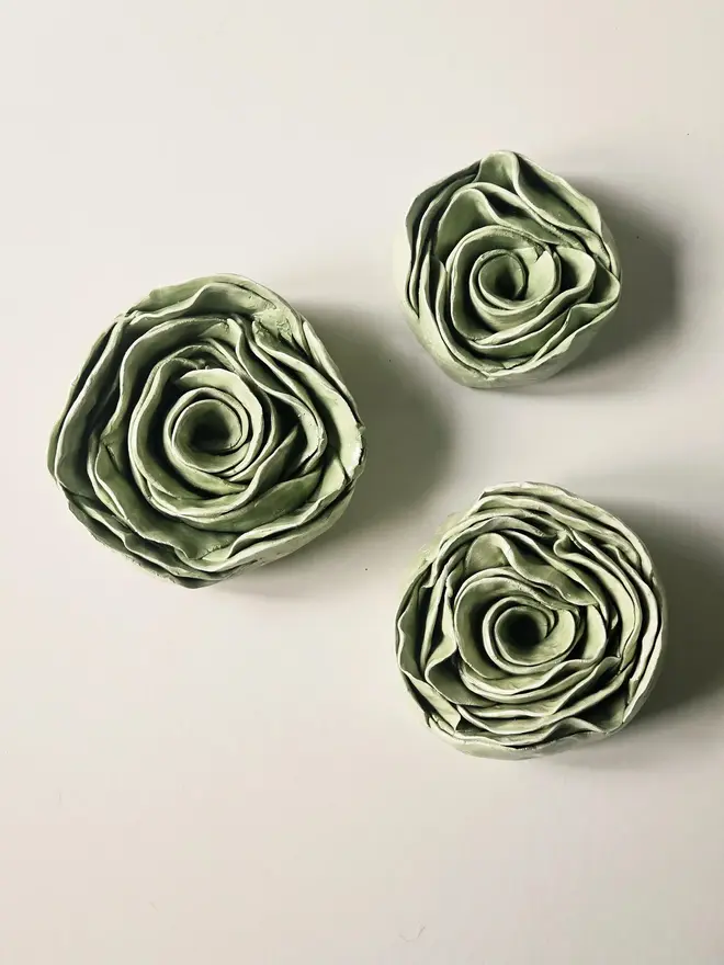 handmade green ceramic rose flower wall hanging decor sculpture art pottery glazed gift for her forever everlasting rose