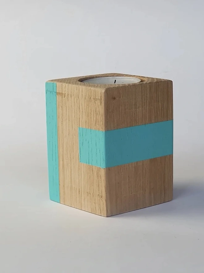 Tall Stripe Design Wooden Cube Candle