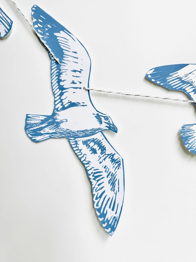 'Swooping Seagulls Of Joy' Hand Printed Bird Linocut Garland