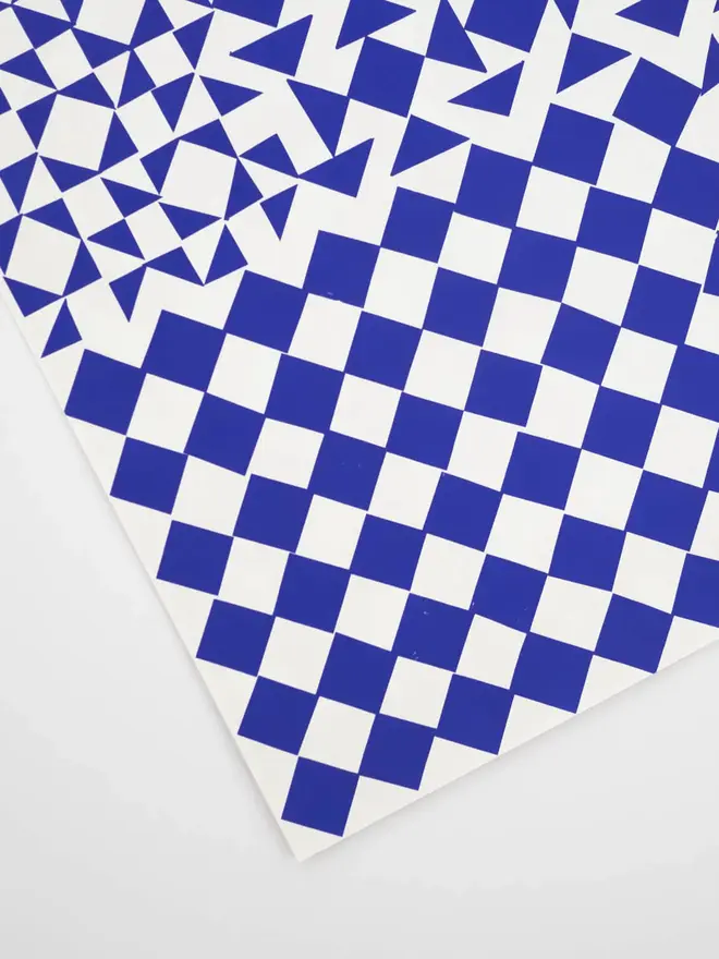 blue and white geometric pattern gift wrap