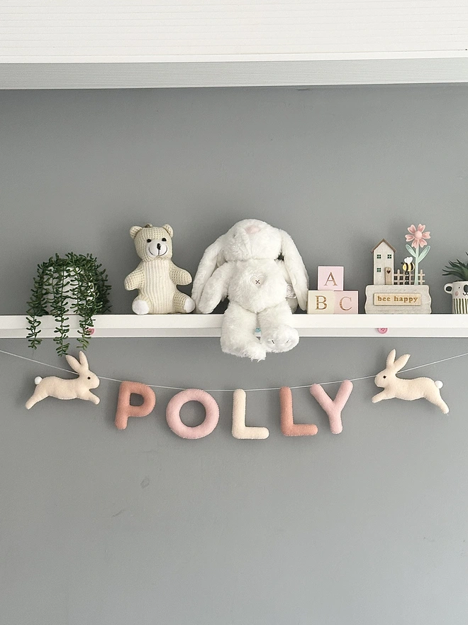 Personalised Name Icon Garland with Bunnies, child’s name banner hanging, nursery decoration, baby gift, kids bunting