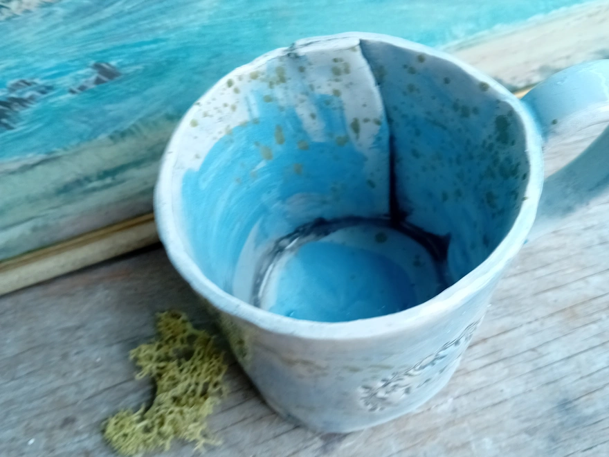 Personalised Stoneware Mug in blue with 'love' text