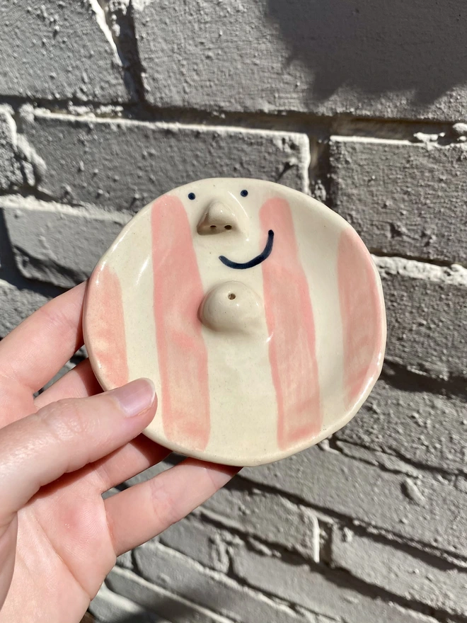 pink stripe incense dish