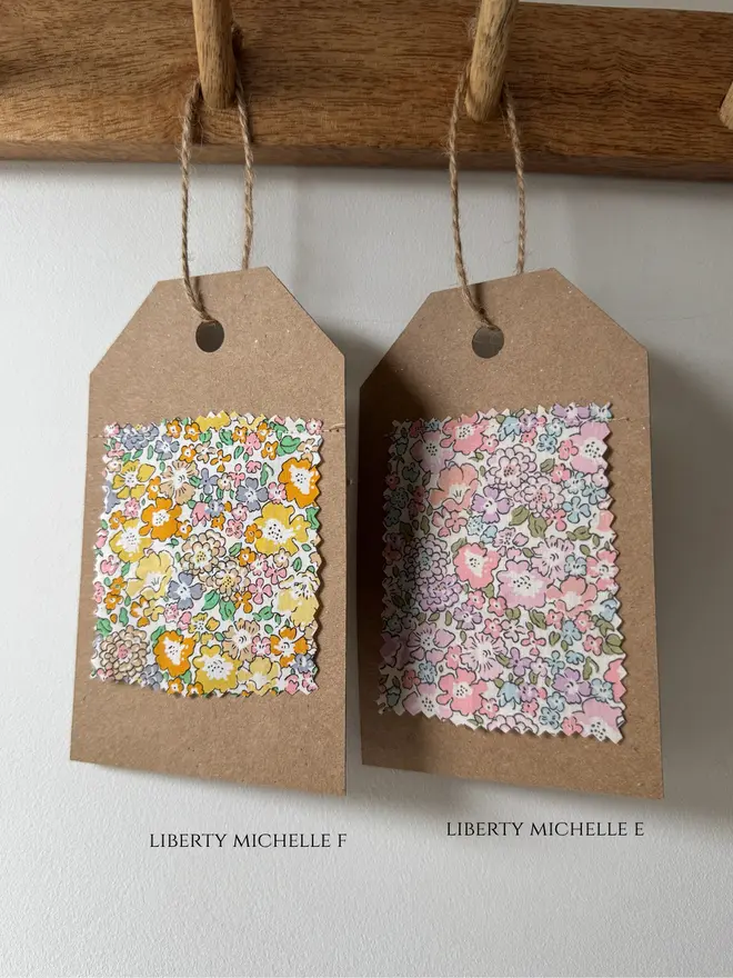 Mini Christmas Stocking with Floral Initial Fabric. A selection of floral fabric swatches