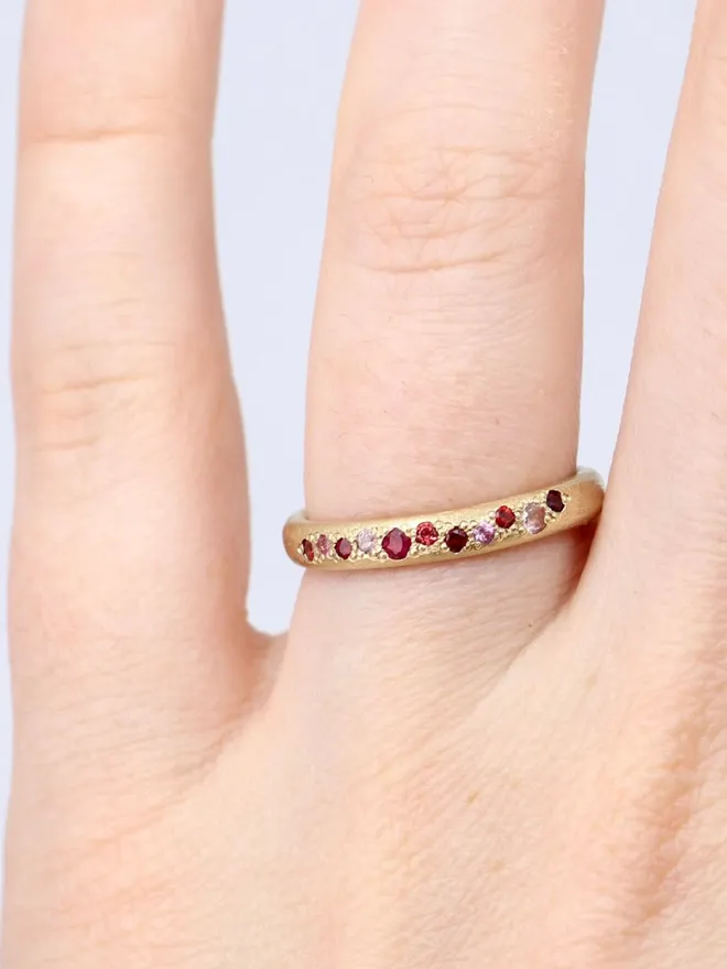 Cherry Blossom Red & Ruby Sapphire Scatter Band Ring