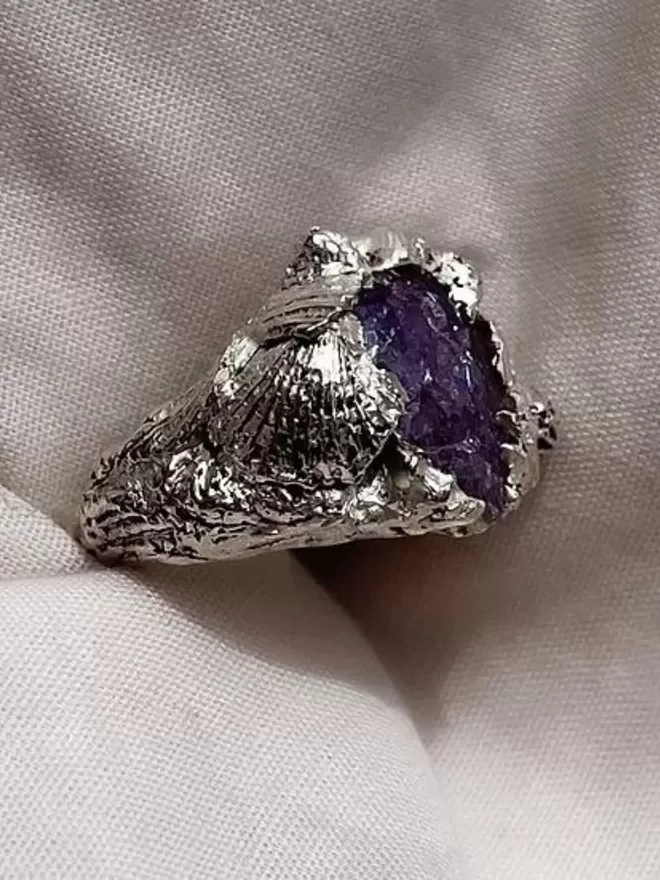 Sterling Silver Shell Ring With Lilac Stone