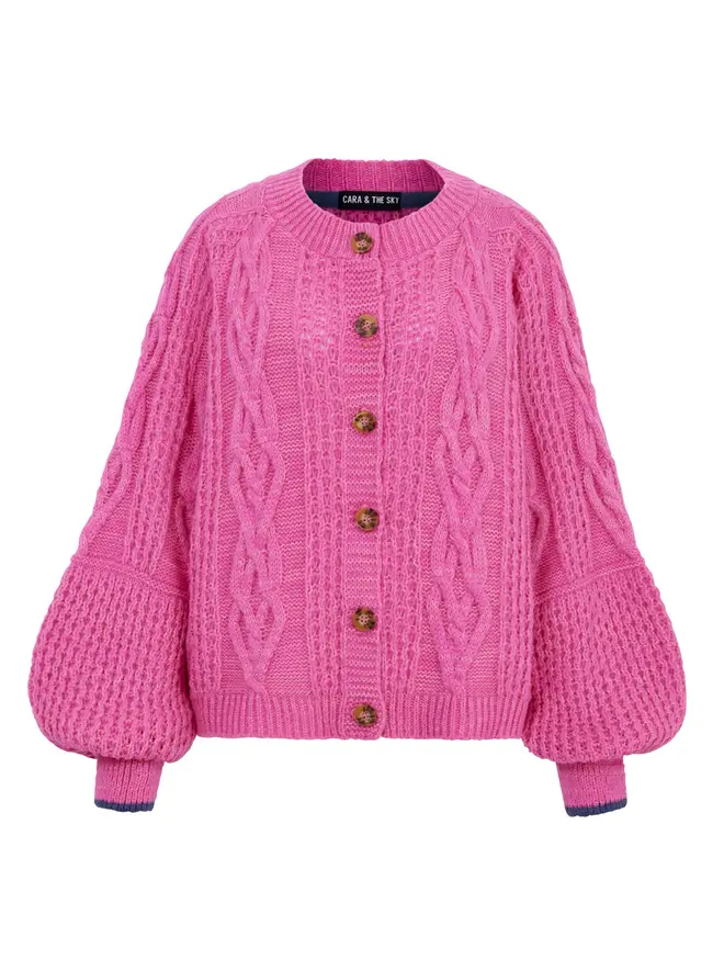 Brigit Heart Cable Cardigan Pink