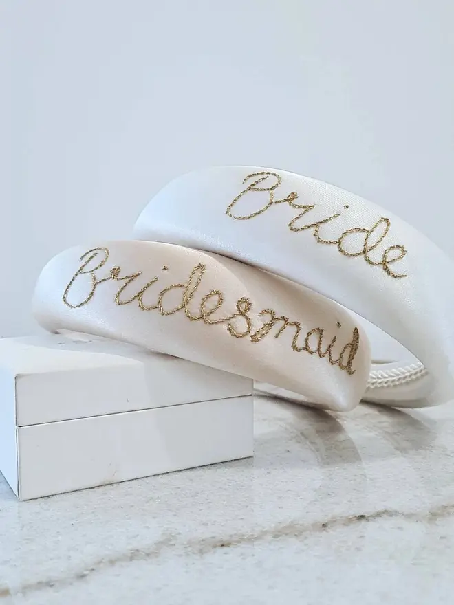 hand embroidered personalised bridal headband