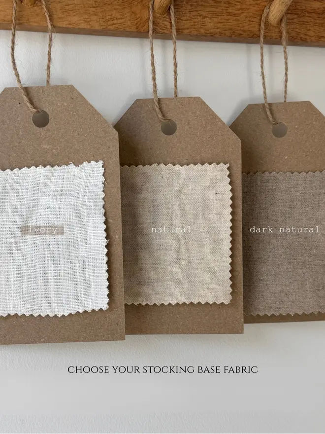 Mini linen christmas stocking. A selection of linen swatches