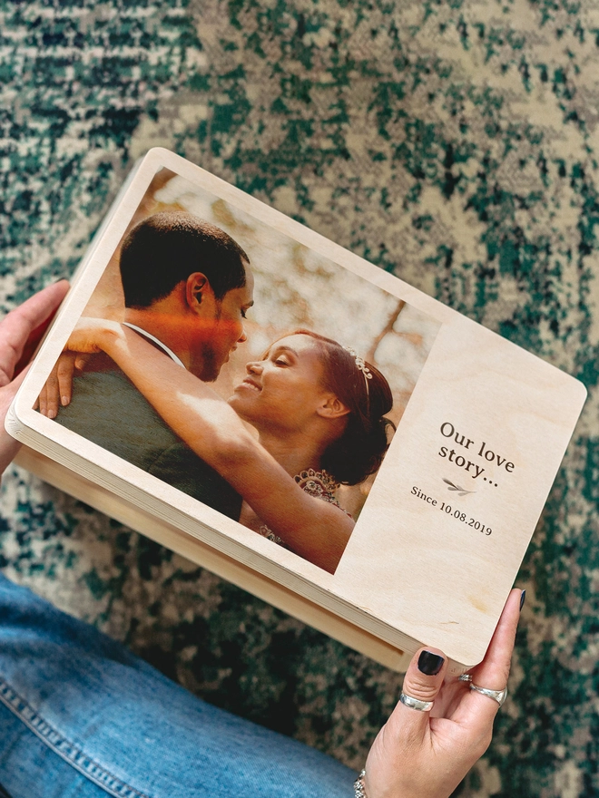 Personalised wooden Memory Box gift for Couples 